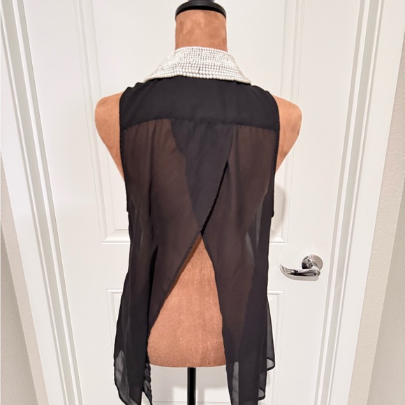 Guess Sheer Black Blouse with Pearl Collar Open Back - Picture 3 of 6